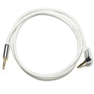 Λευκό καλώδιο AUX Digital Audio SPDIF 90° 3,5mm Πλεκτό σχοινί Επιμεταλλωμένο κράμα αλουμινίου για ηχείο ήχου αυτοκινήτου 0,92M