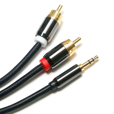 Ψηφιακό καλώδιο ήχου RCA 3,5mm 2/1 Πλεκτό σχοινί επίχρυση θύρα για ηχοσύστημα ήχου αυτοκινήτου